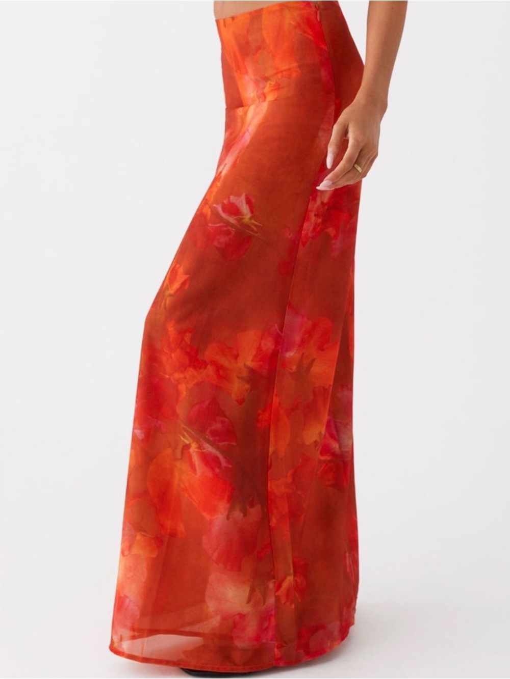 Peppermayo Red Orange Floral Maxi Skirt